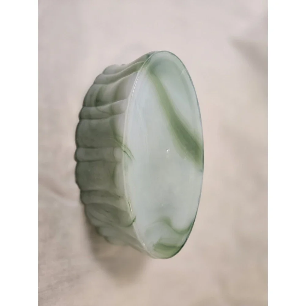 Vintage Akro Agate Green Slag Glass Dish Planter